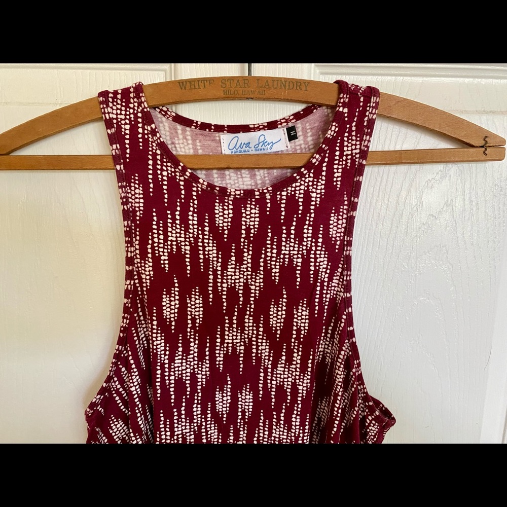 Ava Sky Racerback top. Color: red/maroon with white. Size: M.